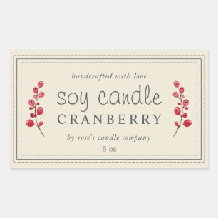 Sticker Rectangulaire Bougie Soja Faite Maison XL Cranberry Blanc Antiqu