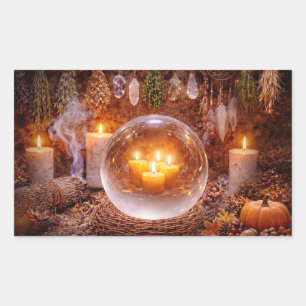Sticker Rectangulaire Bougies de boule de cristal mystique d'automne
