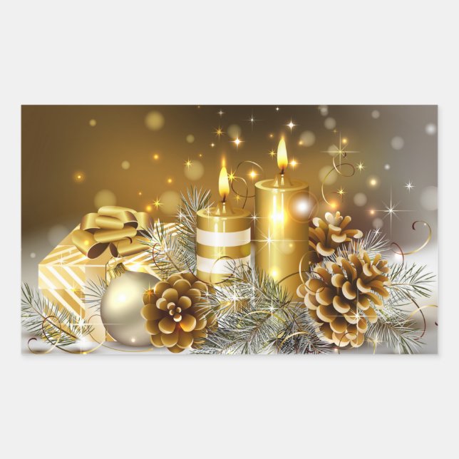 Sticker Rectangulaire Bougies d'or Joyeux Noël (Devant)