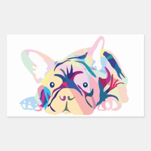 Sticker Rectangulaire Bouledogue français coloré sur fond orange
