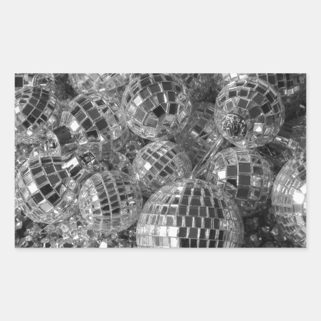 Sticker Rectangulaire Boules Disco Ornements noir et blanc Photo (Devant)