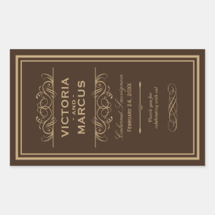Sticker Rectangulaire Bouteille de vin Mariage Brown Monogramme Favorise