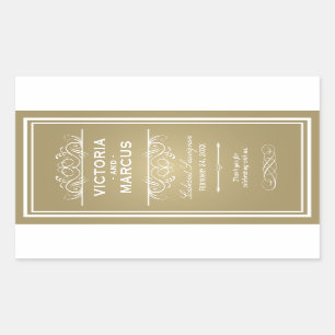 Sticker Rectangulaire Bouteille de vin Mariage d'or Monogramme Favoriser