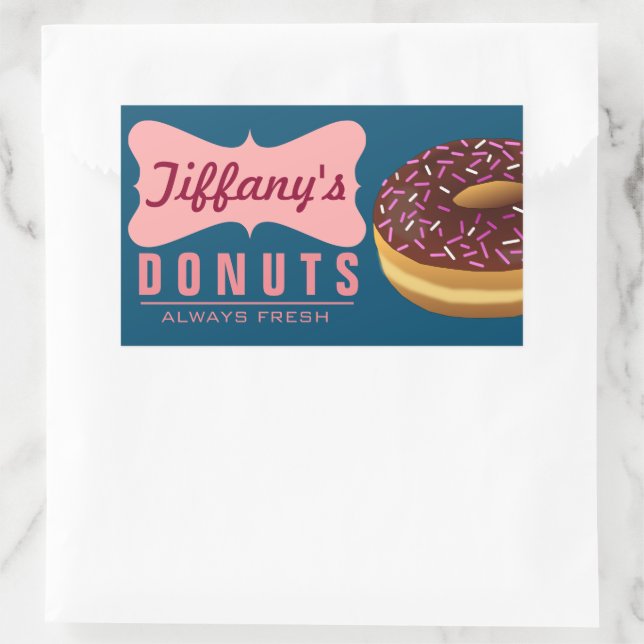 Sticker Rectangulaire Boutique de beignes rétro | Donuts Baker | Doughnu (Sac)