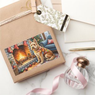 Sticker Rectangulaire Bouviers des Flandres Cheminée Lumières de Noël