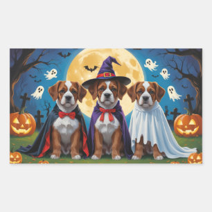 Sticker Rectangulaire Bouviers Des Flandres Chiens Citrouille Halloween