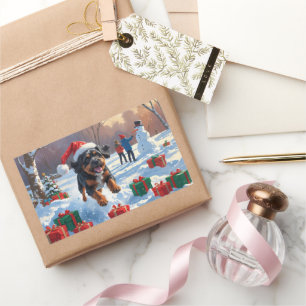 Sticker Rectangulaire Bouviers des Flandres Scène de neige festive de No
