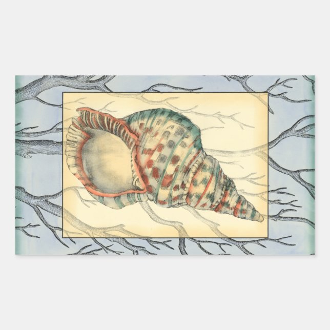 Sticker Rectangulaire Branches des coquillages et des arbres (Devant)