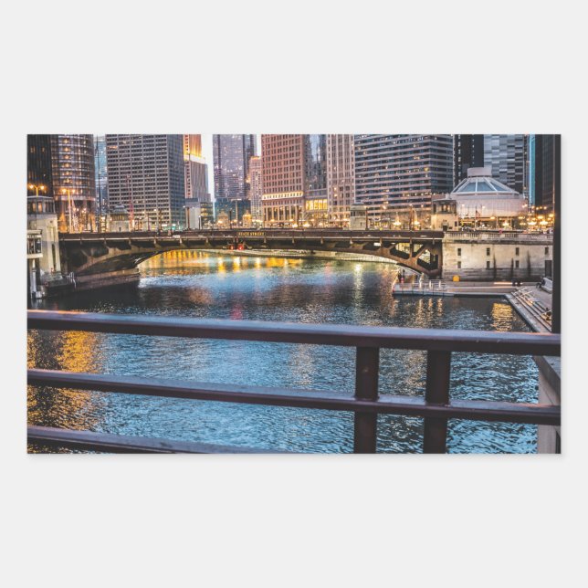 Sticker Rectangulaire Bridges & Lights de Chicago (Devant)