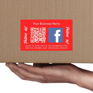 Sticker Rectangulaire Bright rouge blanc nom d'entreprise qr code Facebo