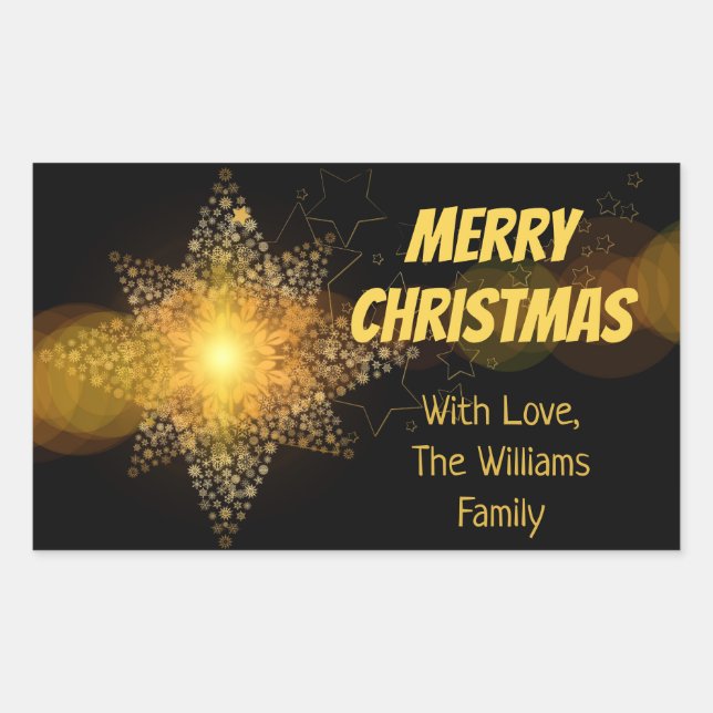 Sticker Rectangulaire Bright Shiny Star Merry Christmas Typographie (Devant)