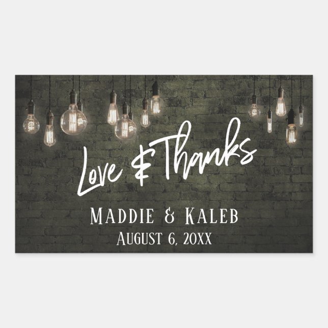 Sticker Rectangulaire Briques gris foncé Edison Lights Love & Thanks (Devant)