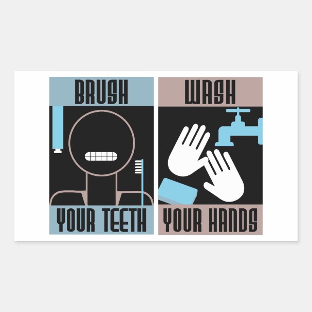 Sticker Rectangulaire Brossez vos dents Lavez vos mains Retro Reminder (Devant)