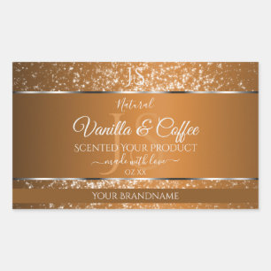 Sticker Rectangulaire Brown doré avec initiales Parties scintillant Étiq