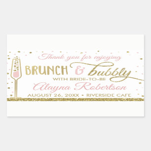 Sticker Rectangulaire Brunch et bubbly Bouteille, Parties scintillant Fa