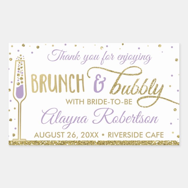 Sticker Rectangulaire Brunch et bubbly Bouteille, Parties scintillant Fa (Devant)