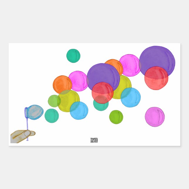 Sticker Rectangulaire Bulles soufflantes (Arc-en-ciel) (Devant)