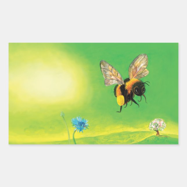 Sticker Rectangulaire Bumblebee survolant le pré (Devant)