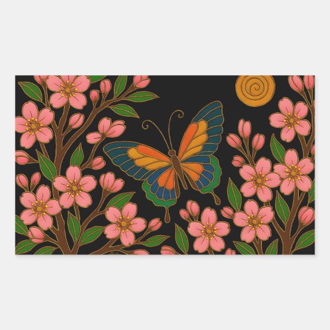 Sticker Rectangulaire Butterfly Cherry Blossom Moon (Devant)