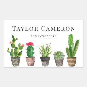 Sticker Rectangulaire Cactus et Succulentes en Pot à l'Aquarelle Entrepr