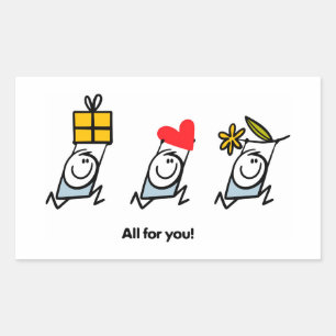 Sticker Rectangulaire Cadeau, coeur et fleur
