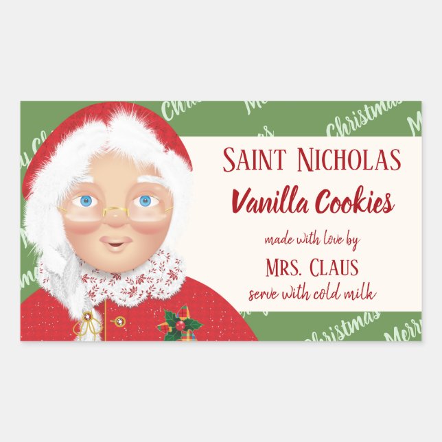 Sticker Rectangulaire Cadeau de Noël de Mme Claus (Devant)
