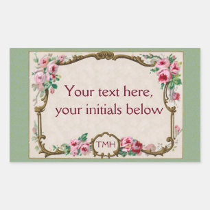 Sticker Rectangulaire Cadre blanc de parfum Rose d'antiquité