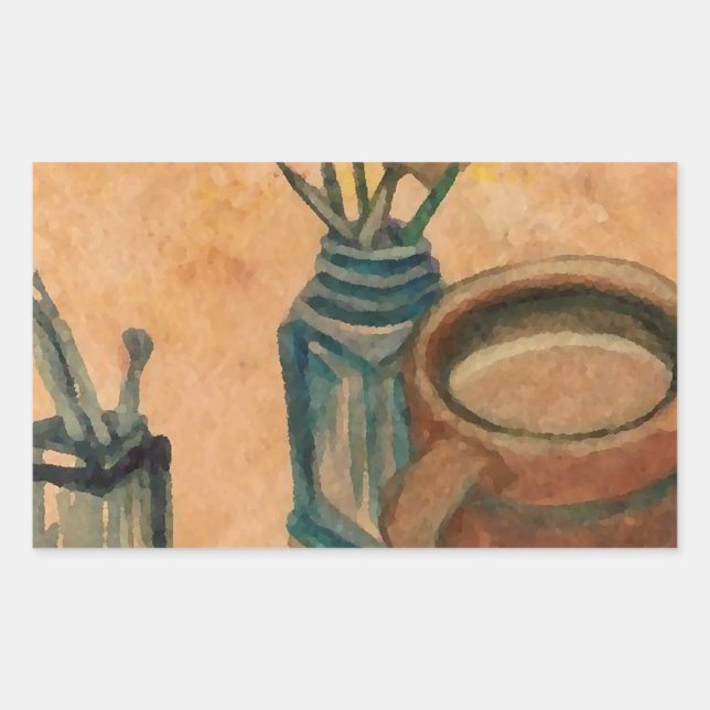Sticker Rectangulaire Café Art - Première chose le matin (Devant)