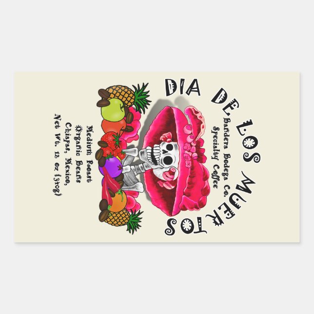 Sticker Rectangulaire Café Dia De Los Muertos (Demande Spéciale) (Devant)
