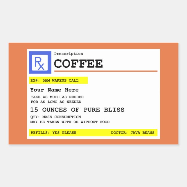 Sticker Rectangulaire Café d'ordonnance personnalisé (Devant)