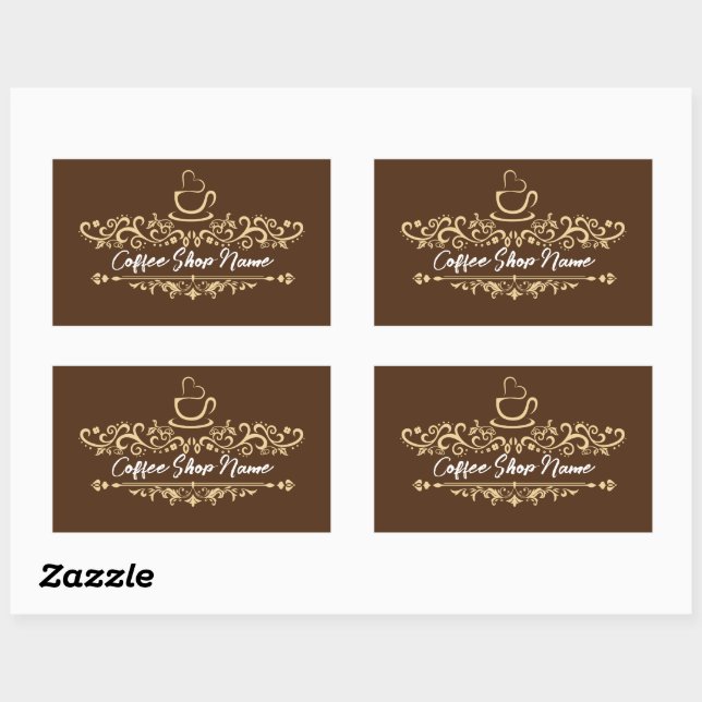 Sticker Rectangulaire Café moderne café accueil Personnaliser le nom (Feuille)