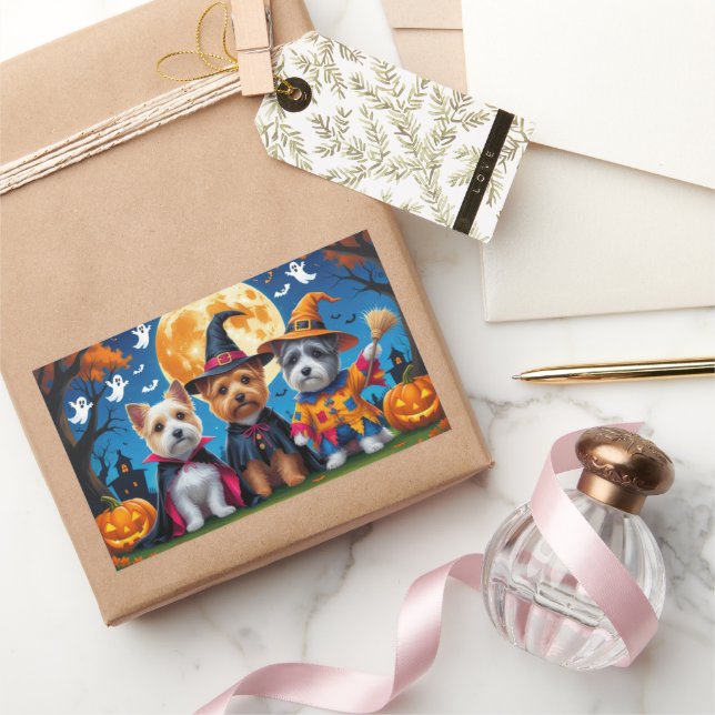 Sticker Rectangulaire Cairn Terrier Chiens Citrouille Halloween Funny (Cadeaux)