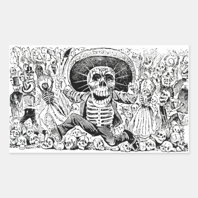 Sticker Rectangulaire Calavera Oaxaqueña par José Guadalupe Posada 1903 (Devant)