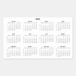 Sticker Rectangulaire Calendrier 2019