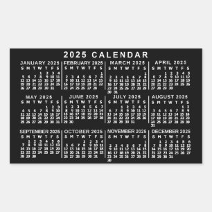 Sticker Rectangulaire Calendrier mensuel 2025 Classique Noir et Blanc