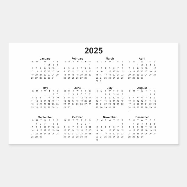 Sticker Rectangulaire Calendrier mensuel rectangulaire 2025 (Devant)