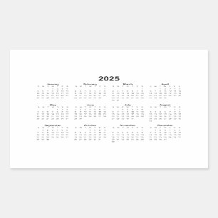 Sticker Rectangulaire Calendrier mensuel rectangulaire 2025