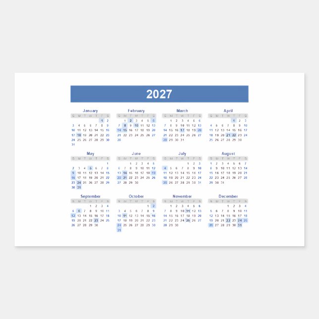 Sticker Rectangulaire Calendrier mensuel rectangulaire 2027     (Devant)