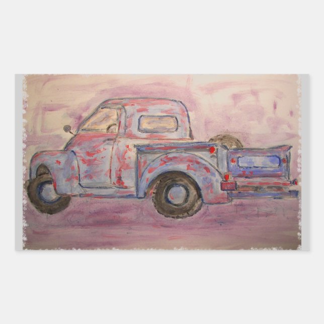 Sticker Rectangulaire camion de patine bleue antique (Devant)