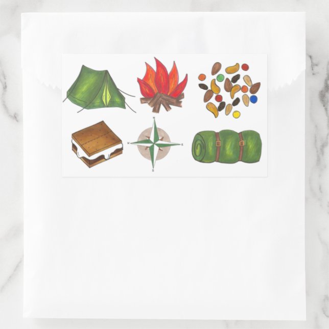 Sticker Rectangulaire Camping Tente Camping Compass S'mores Camping Stic (Sac)