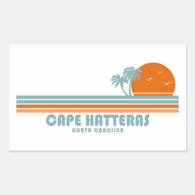 Sticker Rectangulaire Cape Hatteras Caroline du Nord Sun Palm Trees (Devant)