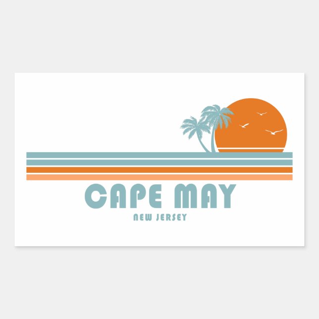 Sticker Rectangulaire Cape May New Jersey Sun Palm Trees (Devant)