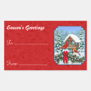 Sticker Rectangulaire Cardinaux Noël Birdfeeder Rouge