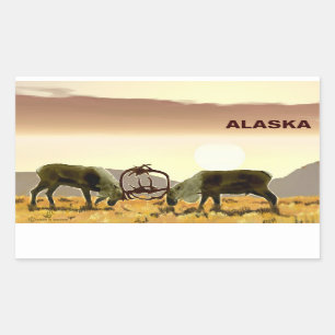 Sticker Rectangulaire Caribou Duel - Alaska