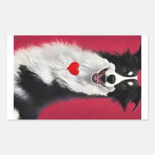 Sticker Rectangulaire caricature de collie valentines