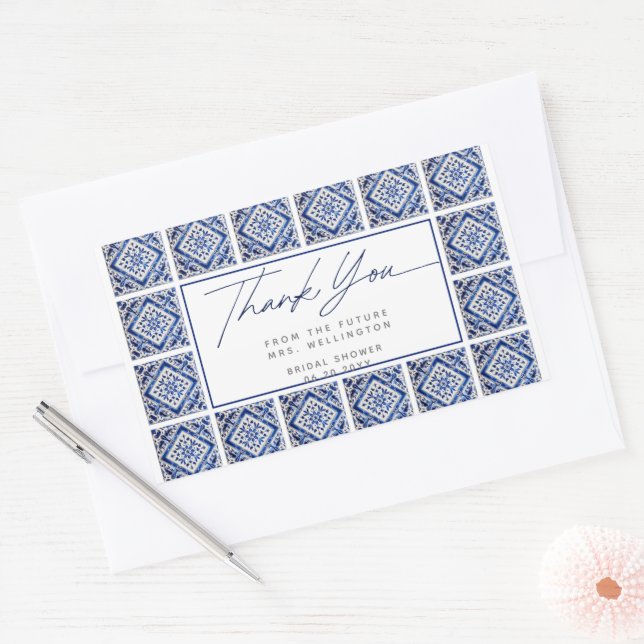 Sticker Rectangulaire Carrelage Bleu Mariage Italien Méditerranéen (Enveloppe)