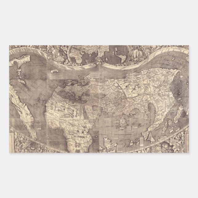 Sticker Rectangulaire Carte 1507 du monde de Martin Waldseemuller (Devant)