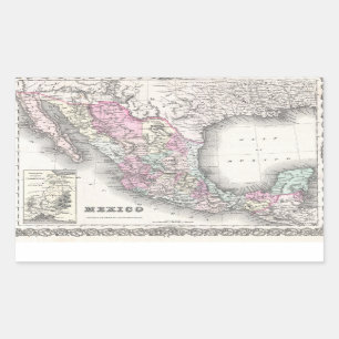 Sticker Rectangulaire Carte ancienne du Mexique (1855)