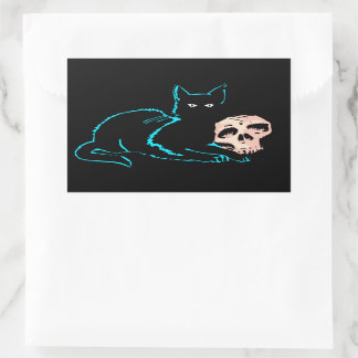 Sticker Rectangulaire Carte blanche Halloween Chat et Crâne noir