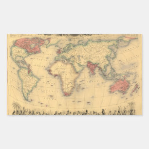 Sticker Rectangulaire carte de 1850's d'Empire Britannique dans le monde